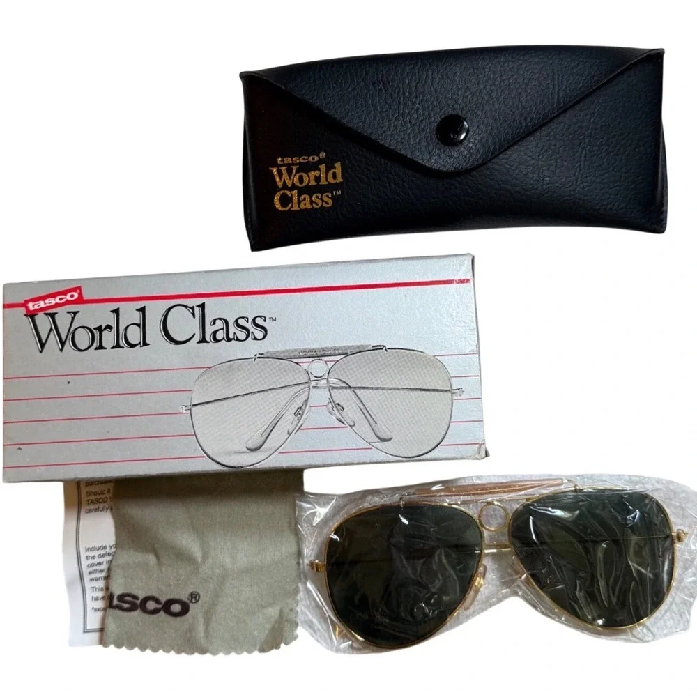 Vintage '92 TASCO World Class Aviator Sunglasses 1137S Gold Smoke Lens NOS w Box